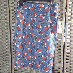 NWT LuLaRoe Vibrant Feathers Cassie Pencil Skirt Blue